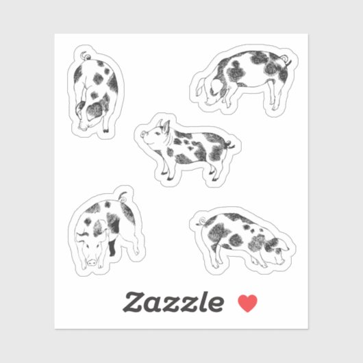 Niedliches, von der Hand gezogenes Schwein mit Kuh Aufkleber (Blatt)