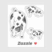 Niedliches, von der Hand gezogenes Schwein mit Kuh Aufkleber (Blatt)