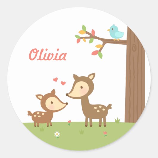 Niedliches Wald Hirsche Mutter und Kind für Kinder Runder Aufkleber (Vorderseite)
