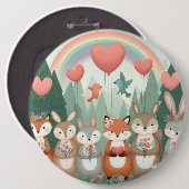 Niedliches Wald-Kreatur-Regenbogenvalentin Button (Vorne & Hinten)