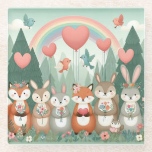 Niedliches Wald-Kreatur-Regenbogenvalentin Glasuntersetzer