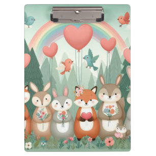 Niedliches Wald-Kreatur-Regenbogenvalentin Klemmbrett