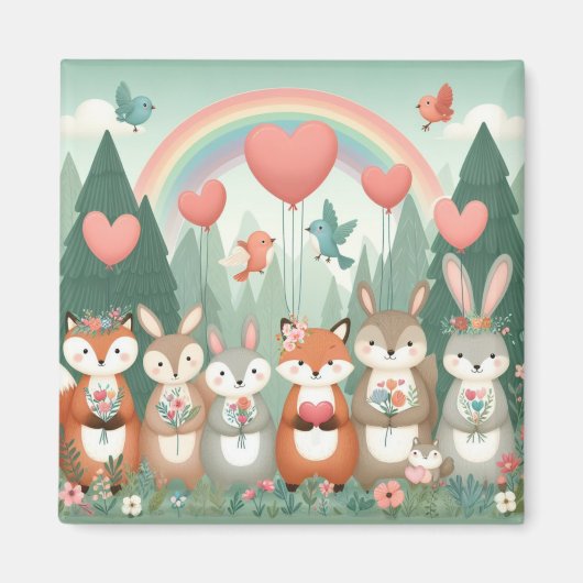 Niedliches Wald-Kreatur-Regenbogenvalentin Magnet (Vorne)