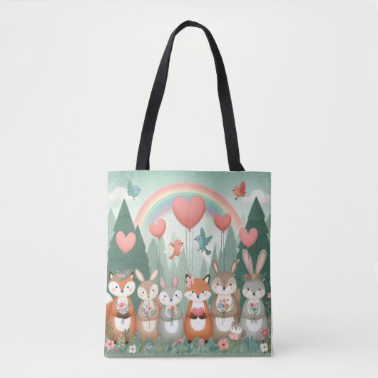 Niedliches Wald-Kreatur-Regenbogenvalentin Tasche (Vorderseite)