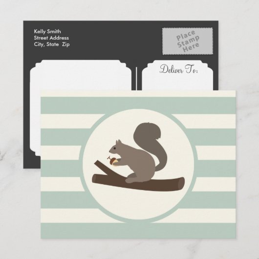 Niedliches Waldeichhörnchen, hellgrün Postkarte (Vorne/Hinten)