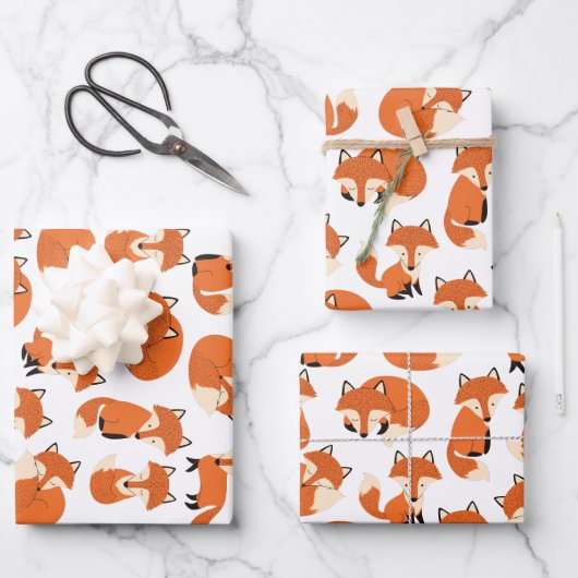 Niedliches Waldgebiet Herbstwald Fox Muster Geschenkpapier Set (Vorderseite)