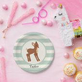 Niedliches Waldhirsch; Sandgrün Streifen Pappteller (Party)