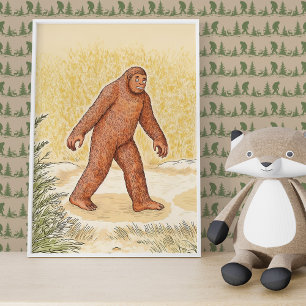 Niedliches Waldland Bigfoot Wandern Wand Kunstpost Poster