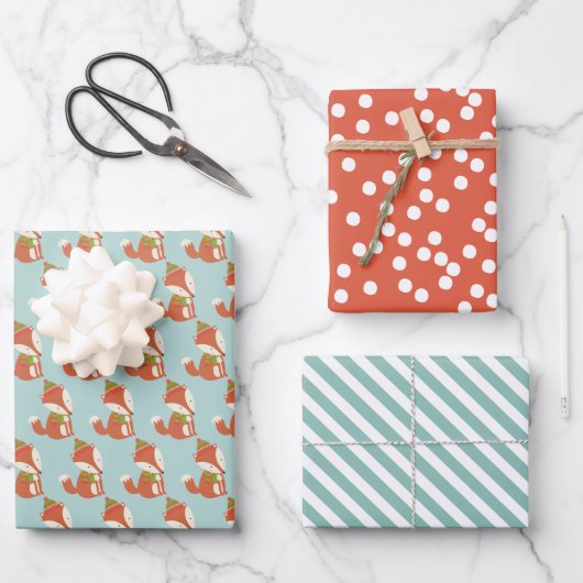 Niedliches Waldland Fox Muster - Aqua Green Christ Geschenkpapier Set (Vorderseite)