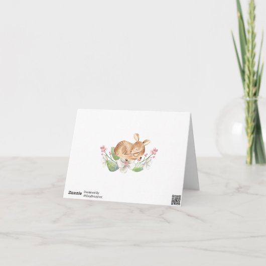 Niedliches Waldland Hirsche Blumengrün Kinderdusch Dankeskarte (Rückseite)