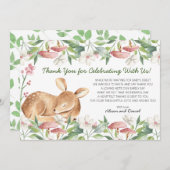 Niedliches Waldland Hirsche Blumengrün Kinderdusch Dankeskarte (Vorne/Hinten)