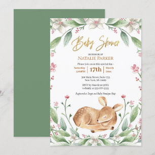 Niedliches Waldland Hirsche Blumengrün Kinderdusch Einladung