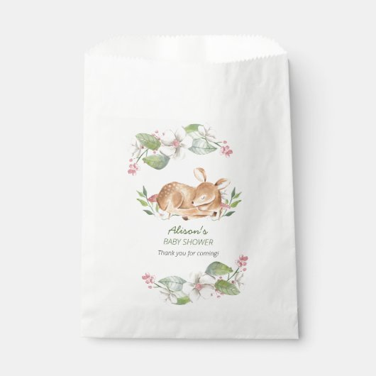 Niedliches Waldland Hirsche Blumengrün Kinderdusch Geschenktütchen (Vorderseite)