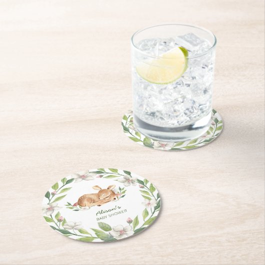 Niedliches Waldland Hirsche Blumengrün Kinderdusch Runder Pappuntersetzer (Vor Ort)