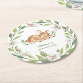 Niedliches Waldland Hirsche Blumengrün Kinderdusch Runder Pappuntersetzer (Angewinkelt)