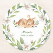 Niedliches Waldland Hirsche Blumengrün Kinderdusch Runder Pappuntersetzer (Vorderseite)