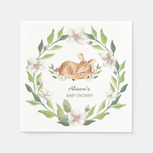 Niedliches Waldland Hirsche Blumengrün Kinderdusch Serviette (Vorderseite)