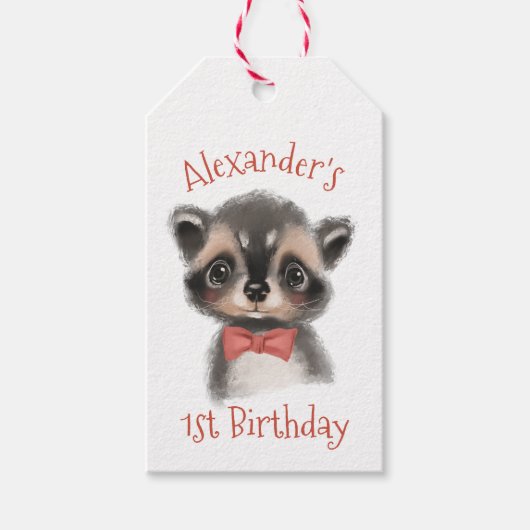 Niedliches Waldland Raccoon 1. Geburtstag Geschenkanhänger (Vorderseite)