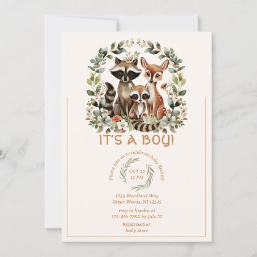 Niedliches Waldrasenwald Grüne Babydusche Einladung (Vorderseite)