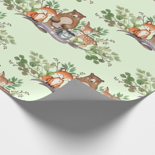 Niedliches Waldtier-Grün-WaldParty Geschenkpapier (Ecke)