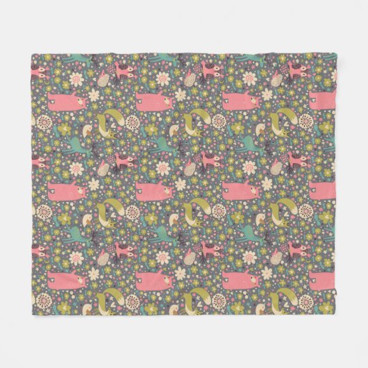 Niedliches Waldtier-Muster Fleecedecke (Vorderseite (Horizontal))