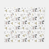 Niedliches Waldtiergekritzel-Muster Fleecedecke (Vorderseite (Horizontal))