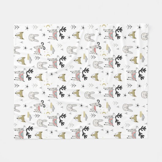 Niedliches Waldtiergekritzel-Muster Fleecedecke (Vorderseite (Horizontal))