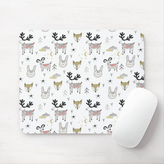 Niedliches Waldtiergekritzel-Muster Mousepad (Mit Mouse)