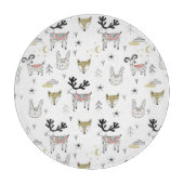 Niedliches Waldtiergekritzel-Muster Schneidebrett (Vorderseite)