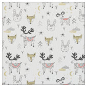 Niedliches Waldtiergekritzel-Muster Stoff (Nahaufnahme)