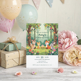 Niedliches Waldtierkind Geburtstag Einladung