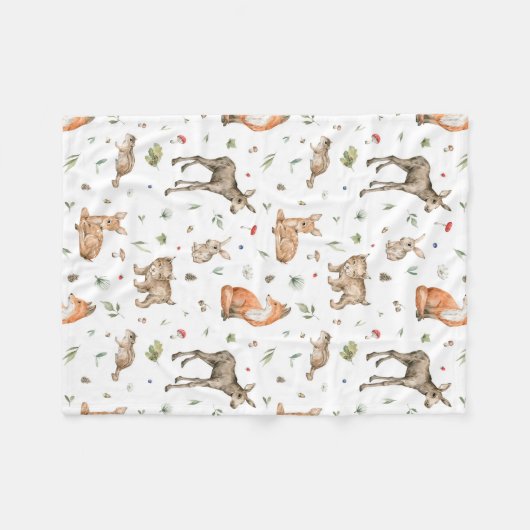 Niedliches Waldtiermuster Fleecedecke (Vorderseite (Horizontal))