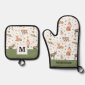 Niedliches Waldtiermuster Ofenhandschuh & Topflappen-Set (Vorderseite)