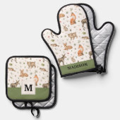 Niedliches Waldtiermuster Ofenhandschuh & Topflappen-Set (Vorderseite/Rückseite)