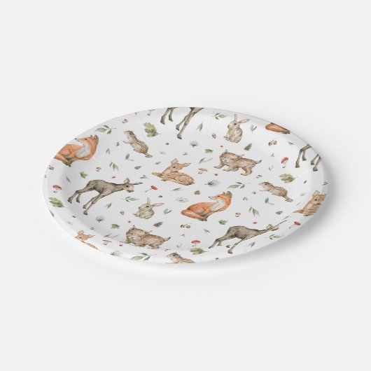 Niedliches Waldtiermuster Pappteller (Schrägansicht)