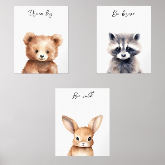 Niedliches Waldtierneutrales Kinderzimmer Bilderwand Sets (Vorderseite)