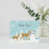 Niedliches Waldwild mit Schneemann Winter Danke Postkarte (Stehend Vorderseite)
