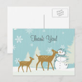 Niedliches Waldwild mit Schneemann Winter Danke Postkarte (Vorne/Hinten)