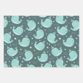 Niedliches Walmuster auf Aquamarinem blauen Kinder Geschenkpapier Set (Vorderseite)