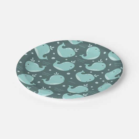Niedliches Walmuster auf Aquamarinem blauen Kinder Pappteller (Schrägansicht)