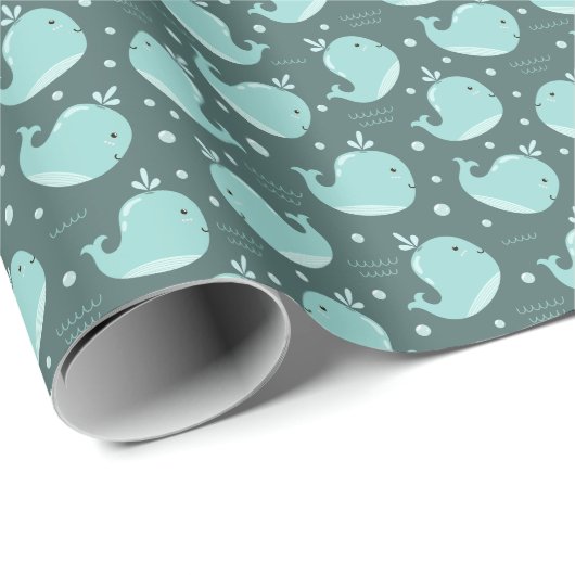 Niedliches Walmuster auf Aquamarinen blauen Kinder Geschenkpapier (Rolleneckpunkt)