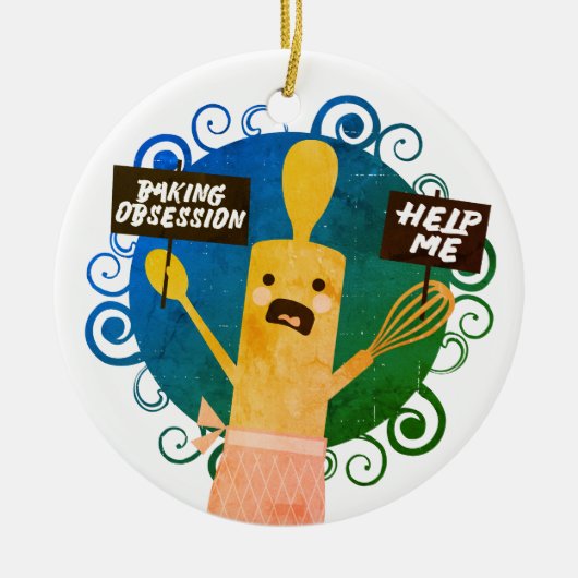 Niedliches Walzen des Buttons Backobssess helfen W Keramik Ornament (Vorne)