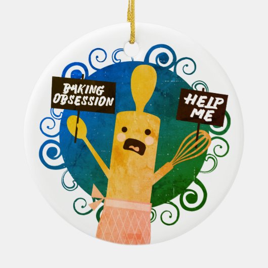 Niedliches Walzen des Buttons Backobssess helfen W Keramik Ornament (Hinten)