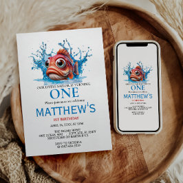 Niedliches Wasser Blauer Fisch 1. Geburtstag Einladung