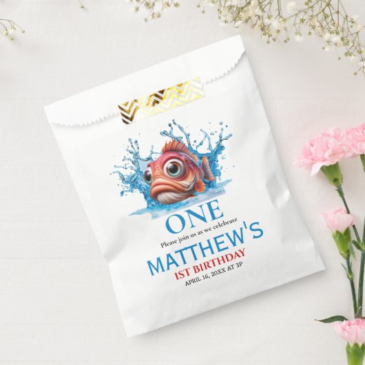 Niedliches Wasser Blauer Fisch 1. Geburtstag Geschenktütchen (Versiegelt)