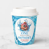 Niedliches Wasser Blauer Fisch 1. Geburtstag Pappbecher (Rückseite)