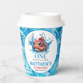 Niedliches Wasser Blauer Fisch 1. Geburtstag Pappbecher