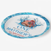 Niedliches Wasser Blauer Fisch 1. Geburtstag Pappteller (Schrägansicht)