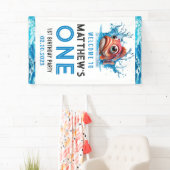 Niedliches Wasser Blauer Fisch 1. Geburtstag Party Banner (Insitu)