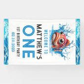 Niedliches Wasser Blauer Fisch 1. Geburtstag Party Banner (Horizontal)